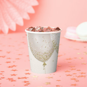 Roze & Gouden Glitter Verjaardagsfeest Ballonnen  Papieren Bekers