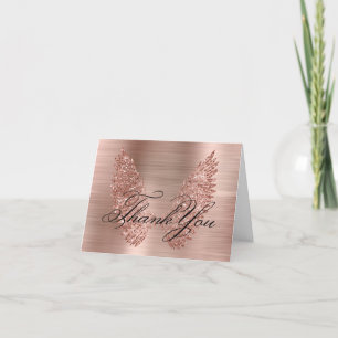 Roze Gouden Glitter Vleugels en Folie Calligrafie Bedankkaart