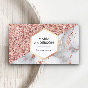 Roze Gouden Glitter Witte Marmeren Make-up Artiest Visitekaartje