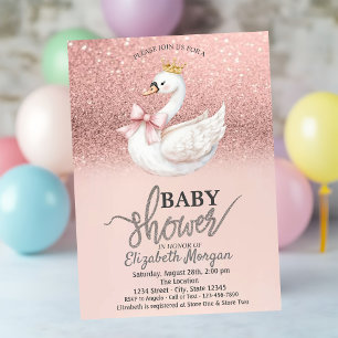 Roze Gouden Glitter,Zwaan Boog Kroon Baby Shower Kaart