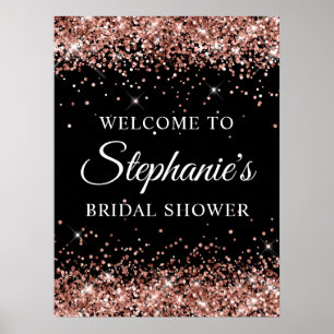 Roze Gouden Glitter Zwarte Bruiloft Feest Welkom Poster