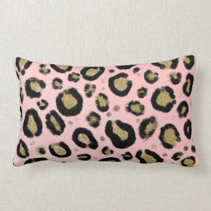 Roze Gouden Glitter & Zwarte Luipaard Print Kussen