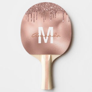 Roze Gouden Glitterdruppels Persoonlijk Monogram Tafeltennisbatje