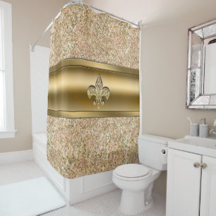 Roze & Gouden Glitterende Fleur de lis Chic Douchegordijn