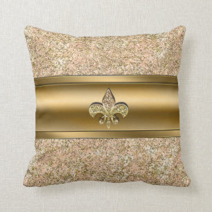 Roze & Gouden Glitterende Fleur de lis Chic Kussen