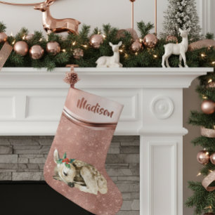 Roze Gouden Glitterende Hert Ree Persoonlijk Kleine Kerstsok