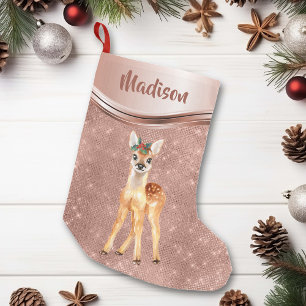 Roze Gouden Glitterende Hert Ree Persoonlijk Kleine Kerstsok