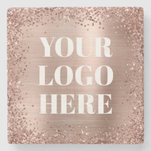 Roze Gouden Glitterrand en Folie Logo Stenen Onderzetter