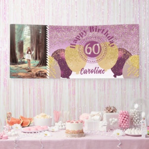 Roze Gouden Glitters 60e Verjaardag & Ballonnen Spandoek