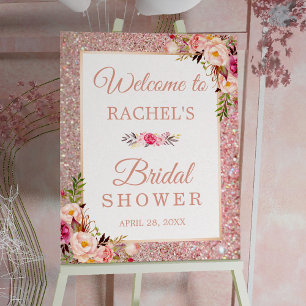Roze Gouden Glitters Bloem Bruidsfeest Bord Poster