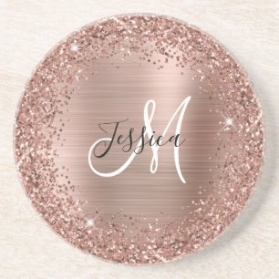 Roze Gouden Glitters en Folie Meisjesachtige Glam Zandsteen Onderzetter