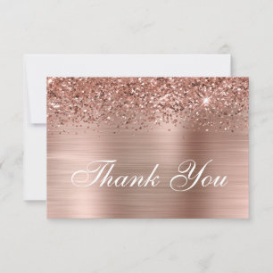 Roze Gouden Glitters en Ombre Folie Bedankkaart