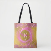 Roze Gouden Glitters Glans Draai Monogram Naam Draagtas (Voorkant)