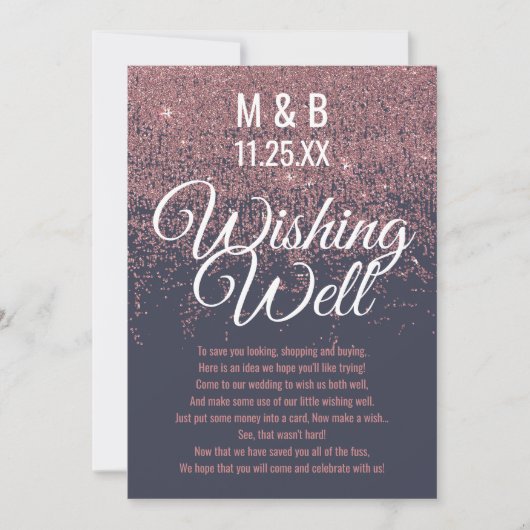 Roze Gouden Glitters Glans Navy Blauwe Wensput Kaart (Voorkant)