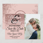 Roze Gouden Glitters Glans Roze Save the Date Kaart (Voorkant / Achterkant)