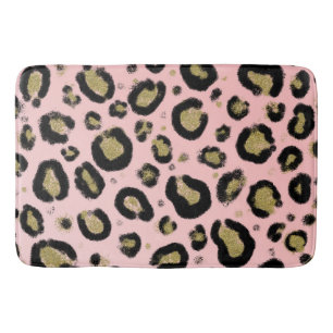 Roze Gouden Glitters & Zwarte Luipaard Jachtluipaa Badmat