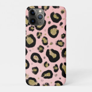 Roze Gouden Glitters & Zwarte Luipaard Jachtluipaa iPhone 11 Pro Hoesje