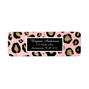 Roze Gouden Glitters & Zwarte Luipaard Sweet 16 Fe Etiket