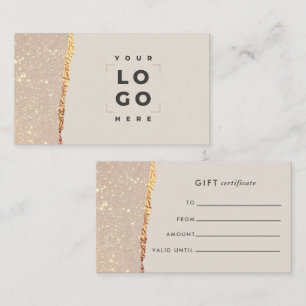 Roze Gouden Glitters & Zwarte Moderne Cadeaubon Visitekaartje