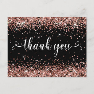Roze Gouden Glitters Zwarte Sweet 16 Hartjes Dank Briefkaart
