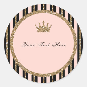 Roze Gouden Glitters & Zwarte Sweet 16 Prinsessen  Ronde Sticker