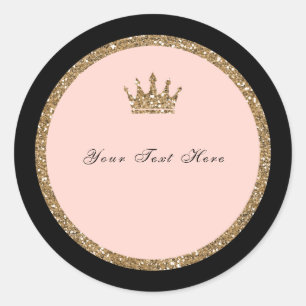 Roze Gouden Glitters & Zwarte Sweet 16 Prinsessenk Ronde Sticker