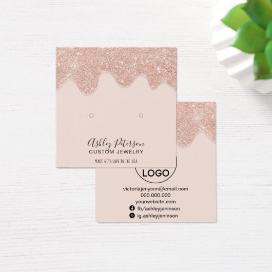 Roze gouden glitterspare druppels knopoorbellen di vierkante visitekaartjes (Bureau)