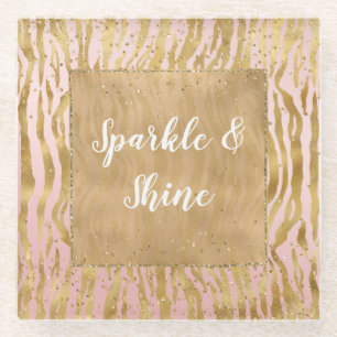 Roze Gouden Glitz Sparkle Zebra Print Glazen Onderzetter