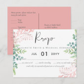 Roze Gouden Groene Huwelijks RSVP MENU (Voorkant / Achterkant)