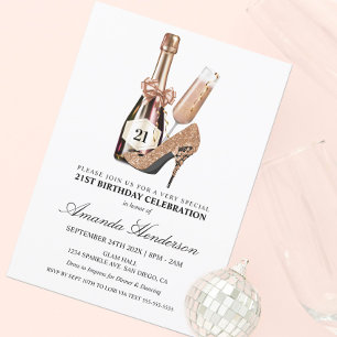 Roze Gouden Hakken en Champagne Vrouwen Verjaardag Kaart