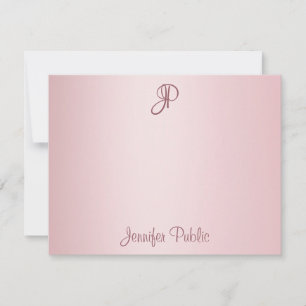 Roze Gouden Handgeschreven Script Monogram Sjabloo Notitiekaartje