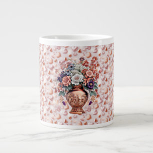 Roze Gouden Harten en Bloemen Jumbo Keramische Mok