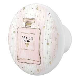 Roze & Gouden Hartjes Paris Parfum Chic Mode Keramische Knop