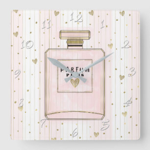 Roze & Gouden Hartjes Paris Parfum Chic Mode Vierkante Klok