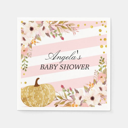 Roze Gouden Herfst Pompoen Cocktail Papieren serve Servetten (Voorkant)