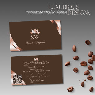Roze Gouden Hoeken Coffee Bruin Monogram QR Code Visitekaartje