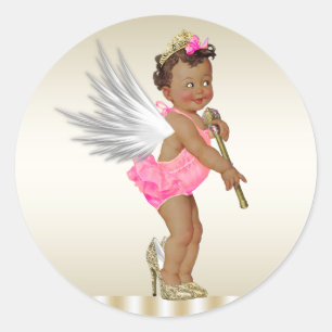 Roze Gouden Hoge Hak Engel Meisjes Etnische Baby S Ronde Sticker