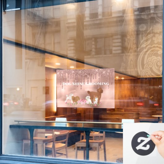 Roze gouden hondenverzorging glittershuisdierenser raamsticker (Cafe Raam)