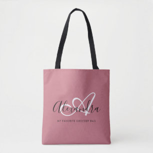 Roze Gouden Initiële Script Monogram Bruid Draagtas