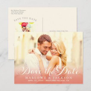 Roze Gouden Ivory Ombre Foto Save the Date Aankondigingskaart