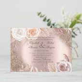 Roze Gouden Jurk Boho Bloemen Bruiloft Kaart (Staand voorkant)