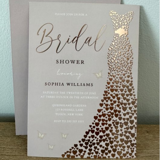 Roze Gouden Jurk Stof Roze & Blush Bruiloft Feest Folie Uitnodiging