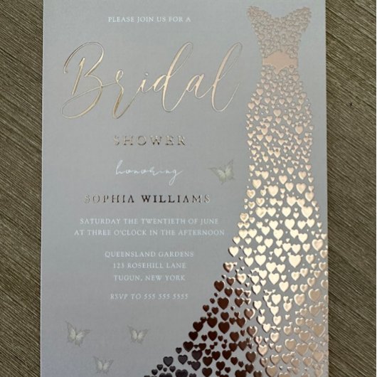 Roze Gouden Jurk Stof Roze & Blush Bruiloft Feest Folie Uitnodiging