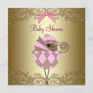 Roze Gouden Kant Baby Meisje Shower Kaart