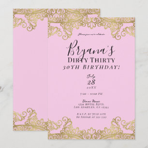 Roze & Gouden Kant Chic Vies 30 30e Verjaardag Kaart