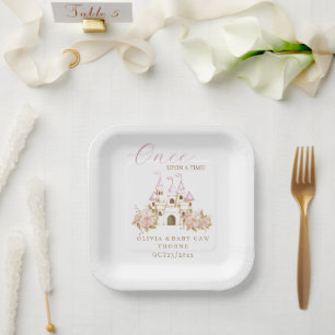 Roze Gouden Kasteel Prinses Baby Shower Papieren Bordje
