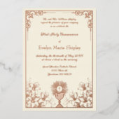 Roze Gouden Kelk Eerste Communie Elegantie Folie Uitnodiging (Voorkant)