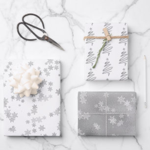 Roze Gouden Kerst Sneeuwvlokken Boom Kerstmis Inpakpapier Vel