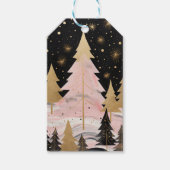 Roze Gouden Kerstboom Cadeaulabel (Voorkant)