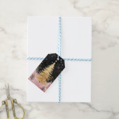 Roze Gouden Kerstboom Cadeaulabel (Met Touw)